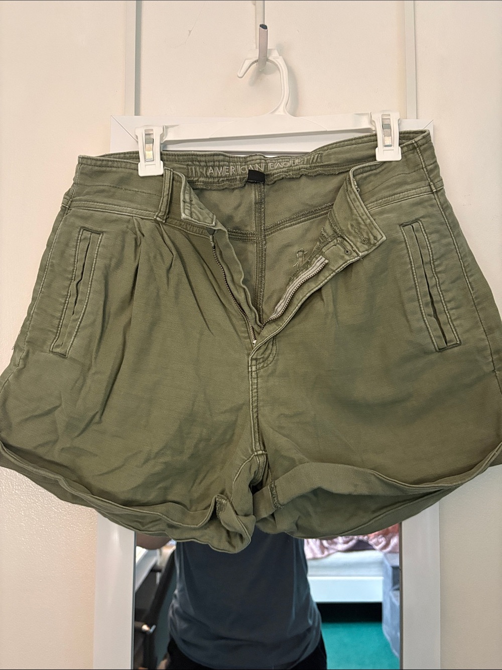 American Eagle Outfitters Olive Green High-Rise Utility Shorts